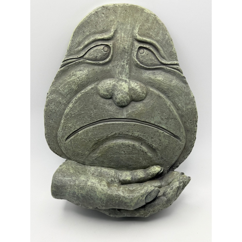 International Bazaar Sad Face‎ Wall Plaque Stone Look Verdigris Resin Art